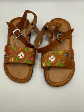 Kids Brown Leather Floral Sandals